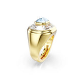 Chroma cocktail ring, Octagon cut, Blue, Gold-tone plated